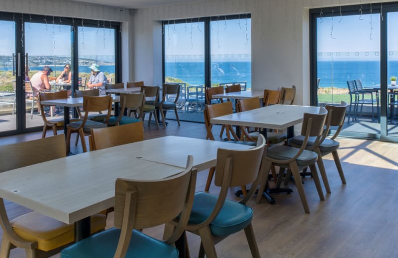 Coast restaurant, looking out over the sea.