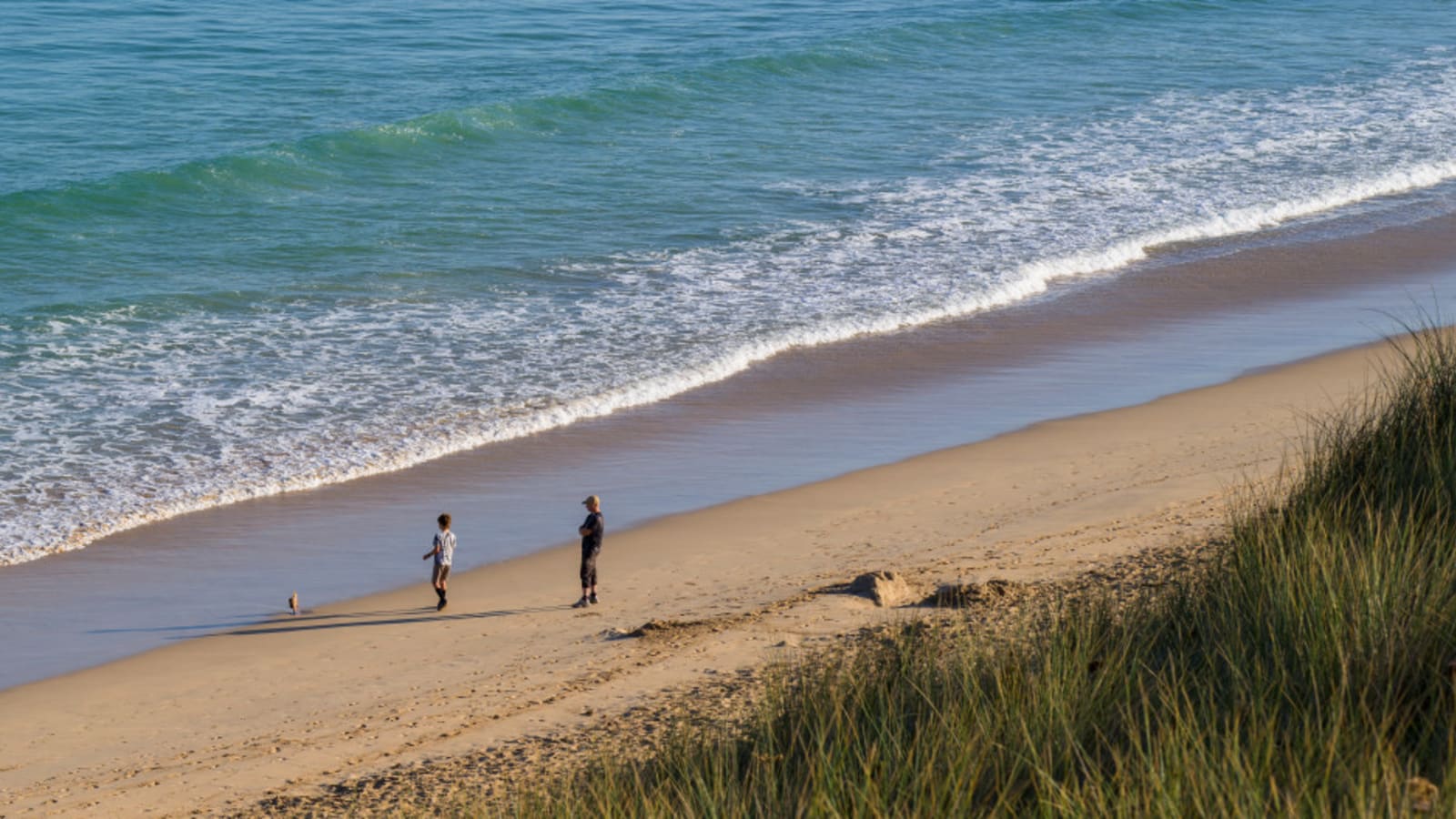 The sandy beach of St Ives Bay, beside the dunes at Beachside.